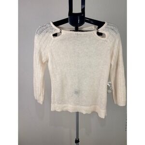 Jennifer Lopez Womens Cream Cutout Shoulder Knit Sweater Silver Hardware‎ Size S